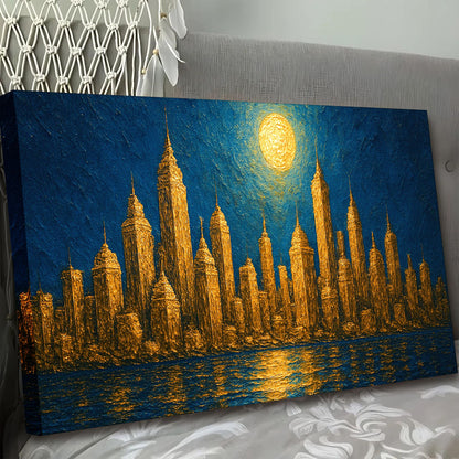 Golden Metropolis Cityscape Impasto Wall Art