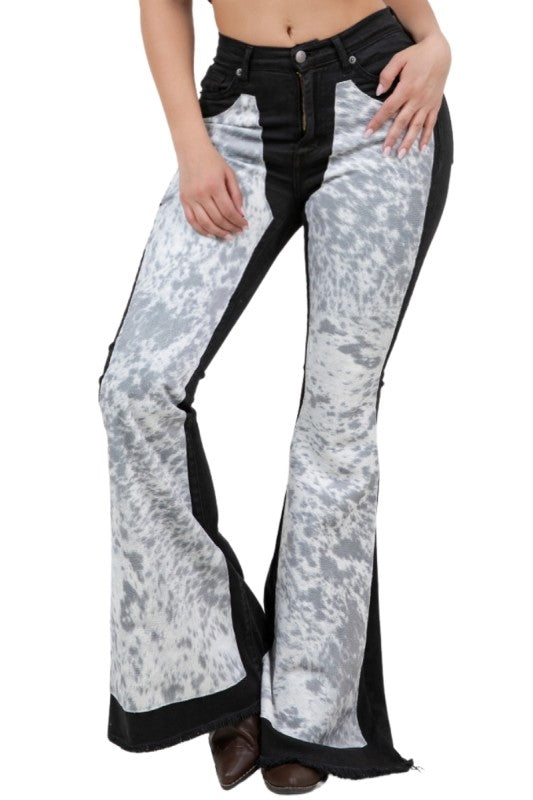 GJG Denim Rodeo Bell Bottom Jean Gray Horse Belly Hide