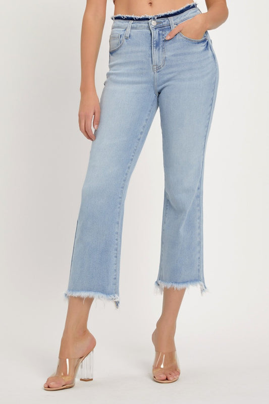 RISEN Full Size High Rise Raw Edge Crop Jeans