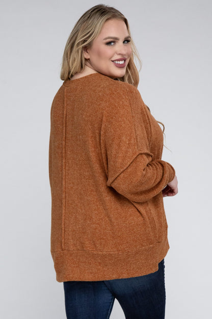 Plus Brushed Melange Drop Shoulder Oversized Sweater