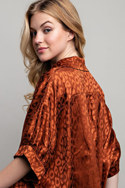 Sweet Generis Light Satin Print Button Down Shirt