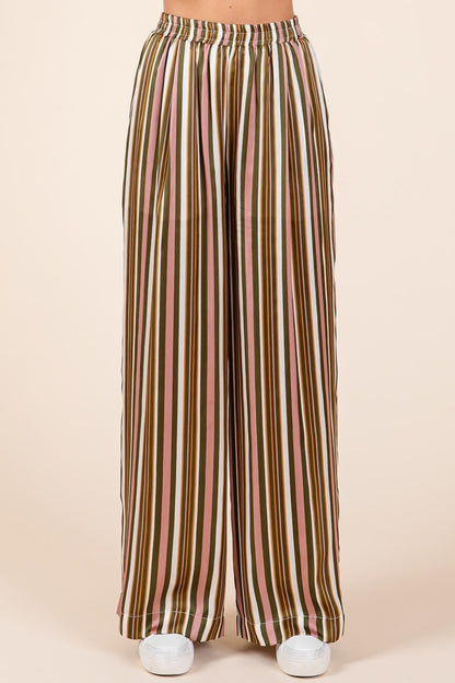 Mittoshop Striped Satin Elastic Waist Wide Leg Pants