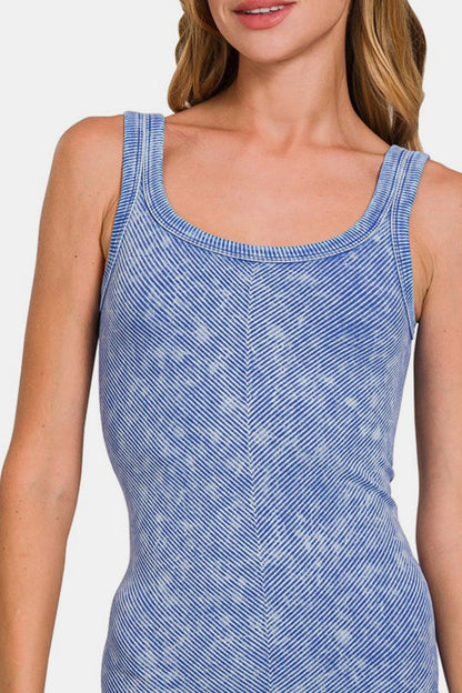 Zenana Ribbed Scoop Neck Tank in Indigo
