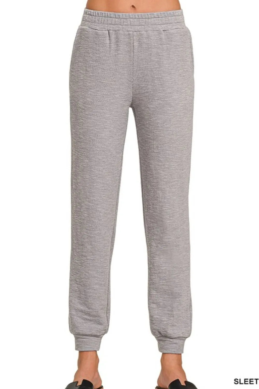 Zenana Cotton Slub Jogger Pants in Sleet