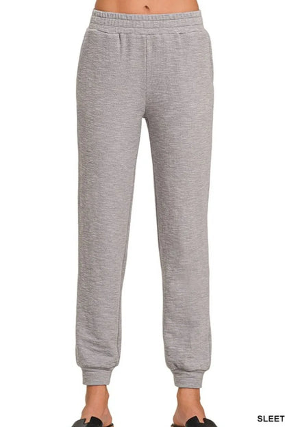 Zenana Cotton Slub Jogger Pants in Sleet