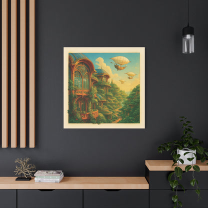 Solarpunk Utopia Cityscape - Futuristic Green Architecture & Airships Canvas Print Wall Art