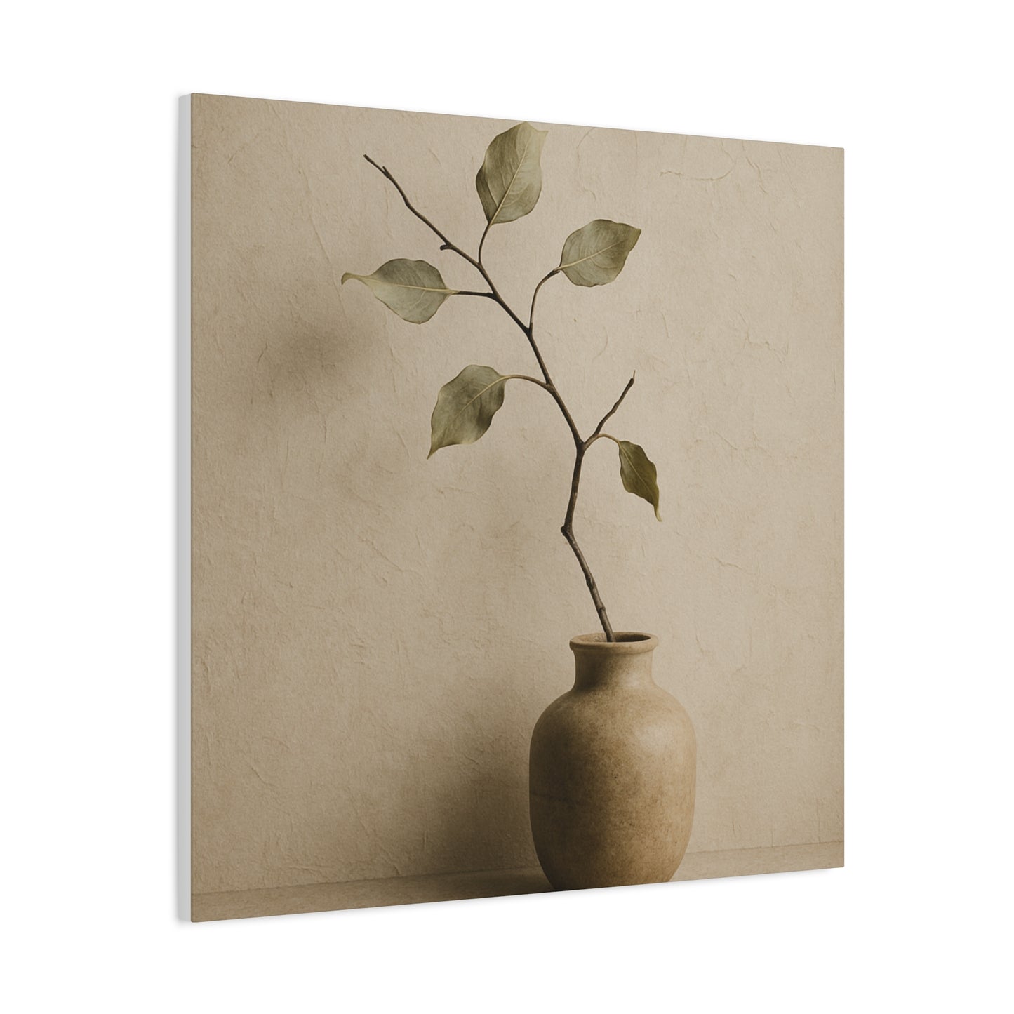 Japandi Style Wabi-Sabi Dried Branch - Minimalist Beige & Earth Tone Canvas Wall Art