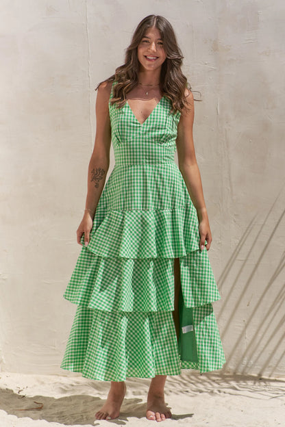 Jade By Jane Sleeveless Gingham Print Tiered Midi Dress