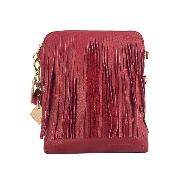 ClaudiaG Flamingo Leather Fringe Handbag- Scarlet Red