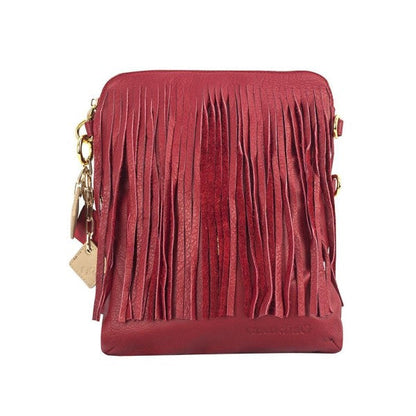 ClaudiaG Flamingo Leather Fringe Handbag- Scarlet Red
