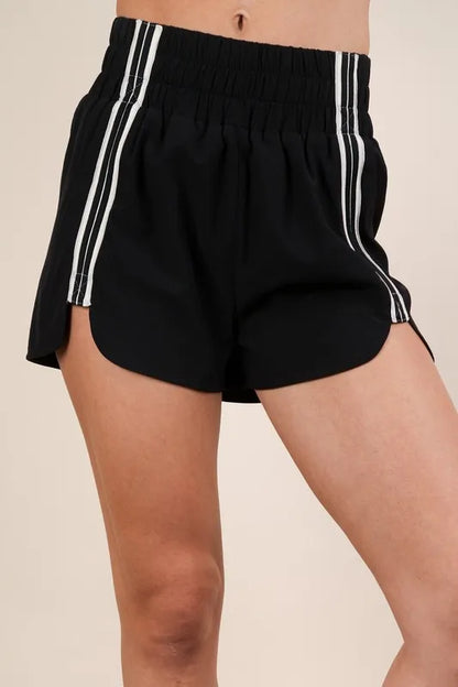 VERY J Striped Trim Detail Activewear Shorts in Black