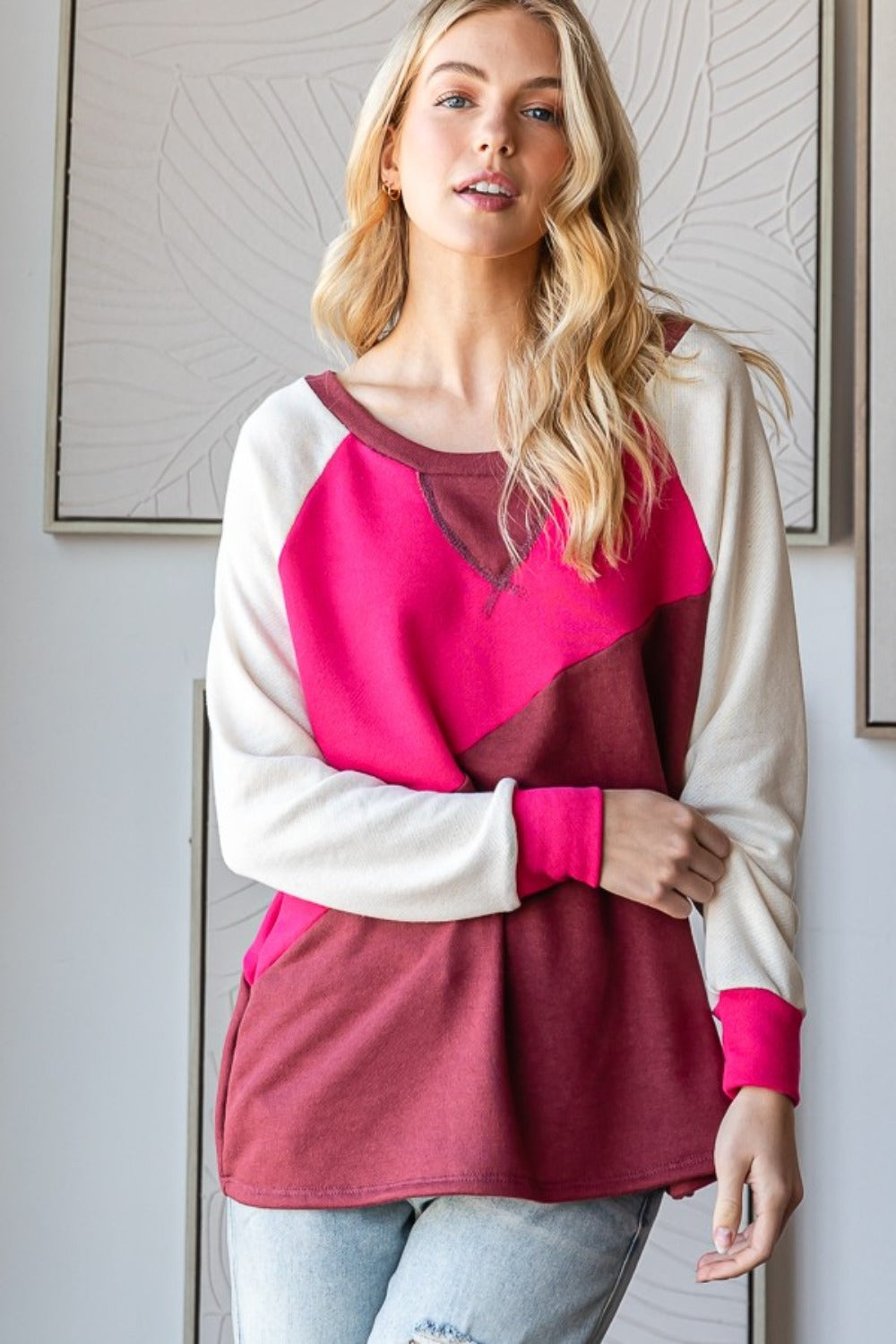 HOPELY Color Block Long Sleeve T-Shirt