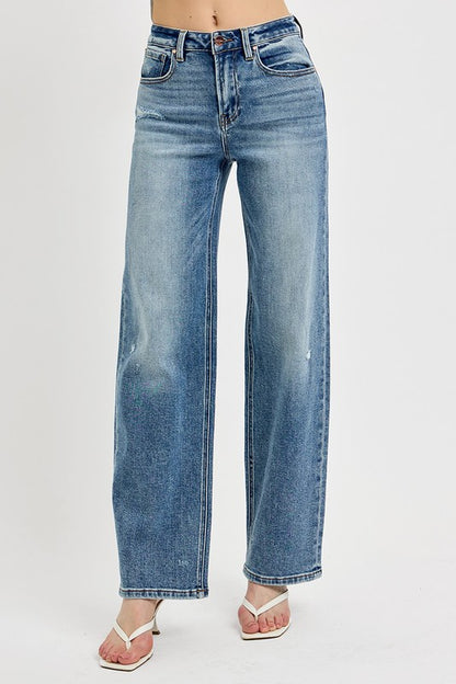 RISEN Full Size Distressed Wide Leg Jeans Plus Size