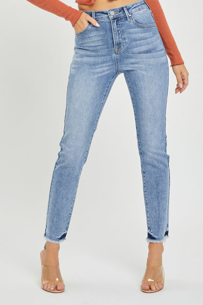 RISEN Full Size High Rise Frayed Hem Skinny Jeans