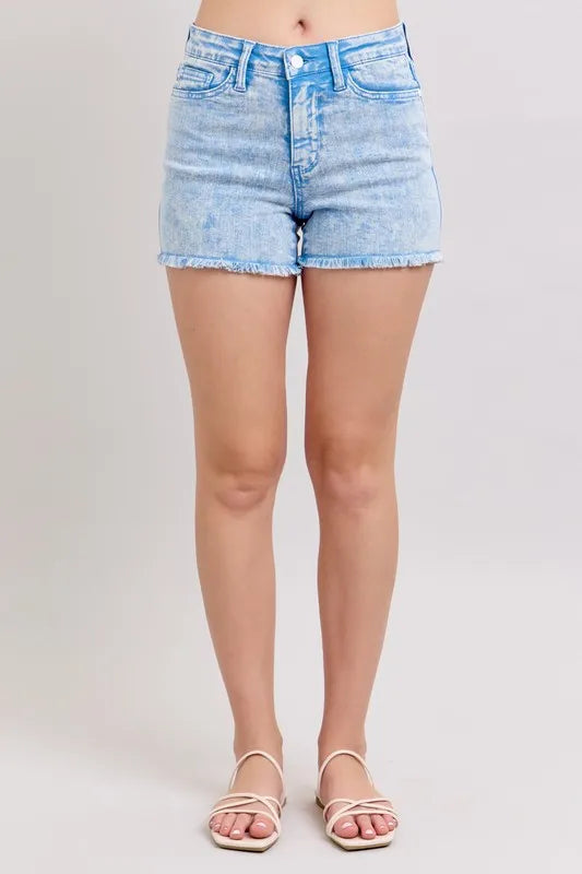 Judy Blue Mid Rise Garment Dyed Denim Shorts