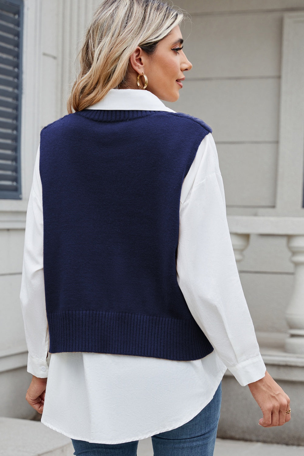 Cable-Knit V-Neck Sweater Vest