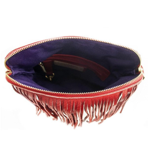 ClaudiaG Flamingo Leather Fringe Handbag- Scarlet Red