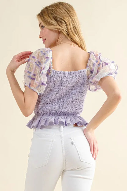 And The Why Embellishment Sleeve Smocked Top