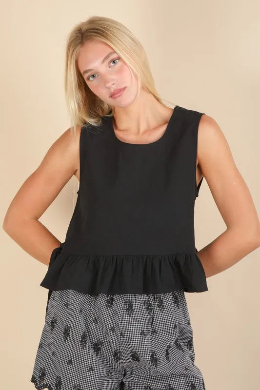 VERY J Side Tie Detail Ruffled Sleeveless Top