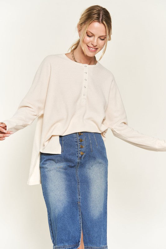 Jade by Jane | Button Down Side Slit Pullover Top