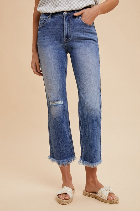 Annie Wear Distressed Raw Hem Straight Leg Cropped Jeans