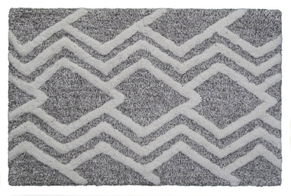 CHICOS HOME Bath Rug Geometric Pattern in Grey & Ivory
