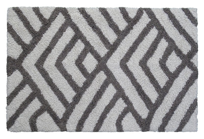 CHICOS HOME Bath Rug Geometric Pattern in Grey & Ivory