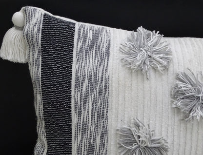 Melange Striped Throw Pillow with Large Poms and Tassels 14"x24"