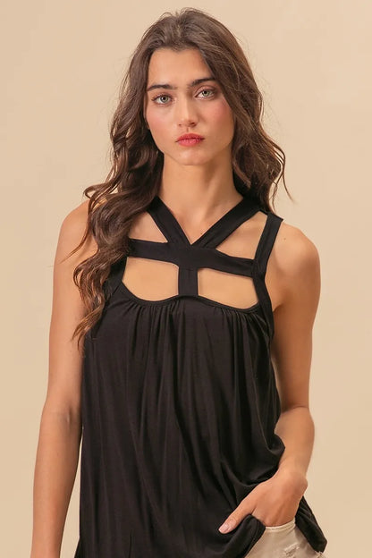 BiBi Rayon Span Jersey Cut Out with Straps Detailed in Black
