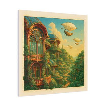 Solarpunk Utopia Cityscape - Futuristic Green Architecture & Airships Canvas Print Wall Art
