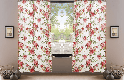 DaDa Bedding Set of 2-Pieces Romantic Roses Pink Floral Sheer Window Panel Curtains (JHW-879)