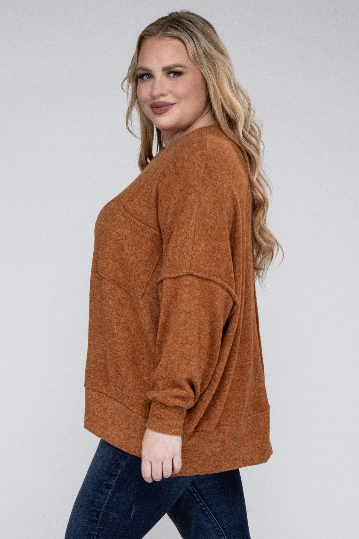 Plus Brushed Melange Drop Shoulder Oversized Sweater