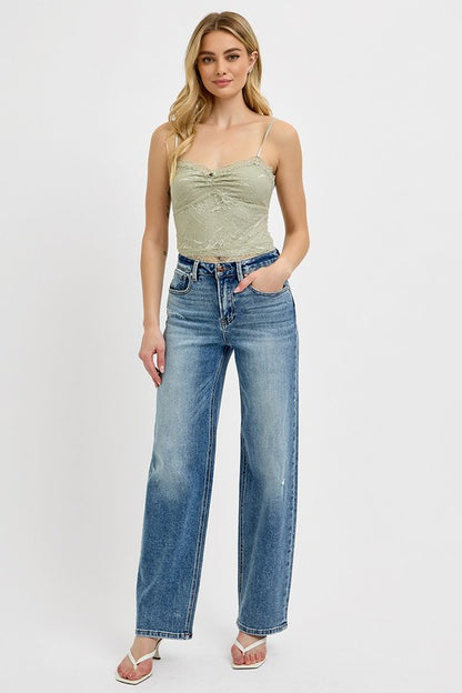 RISEN Full Size Distressed Wide Leg Jeans Plus Size