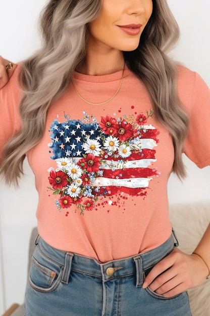 Floral American Flag Graphic Plus Tee