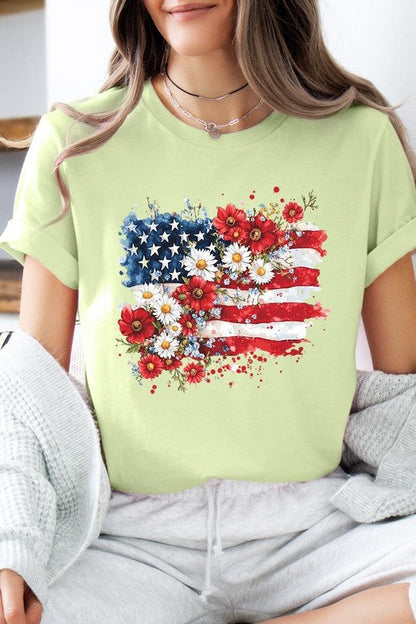 Floral American Flag Graphic Plus Tee