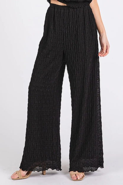 Mittoshop Textured Stretchy Crop Tank and Pants Set in Black