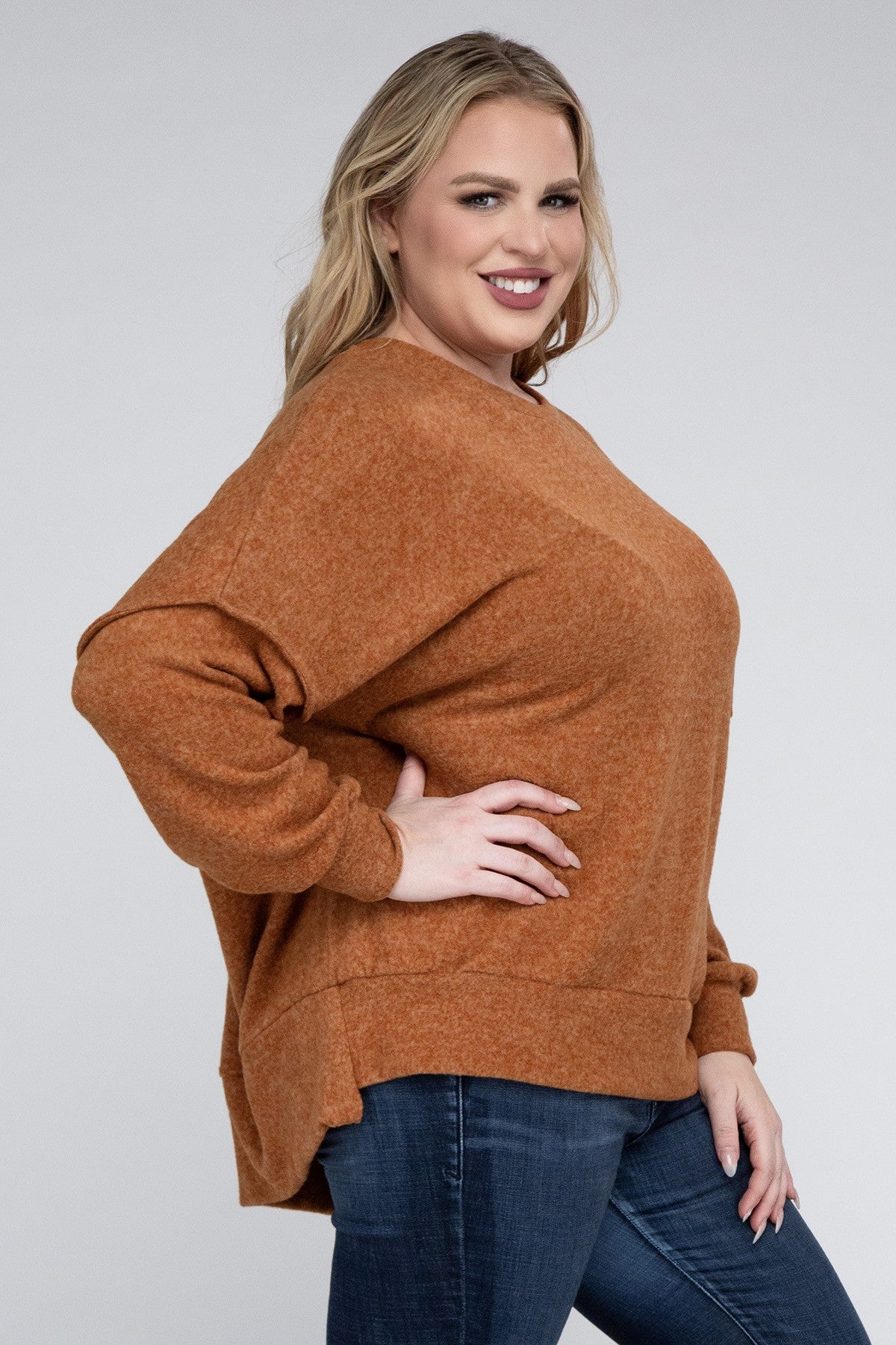 Plus Brushed Melange Drop Shoulder Oversized Sweater