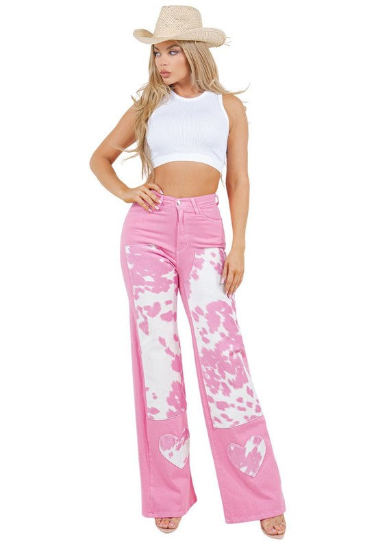 GJG Denim Rodeo Wide Leg Jean in Pink