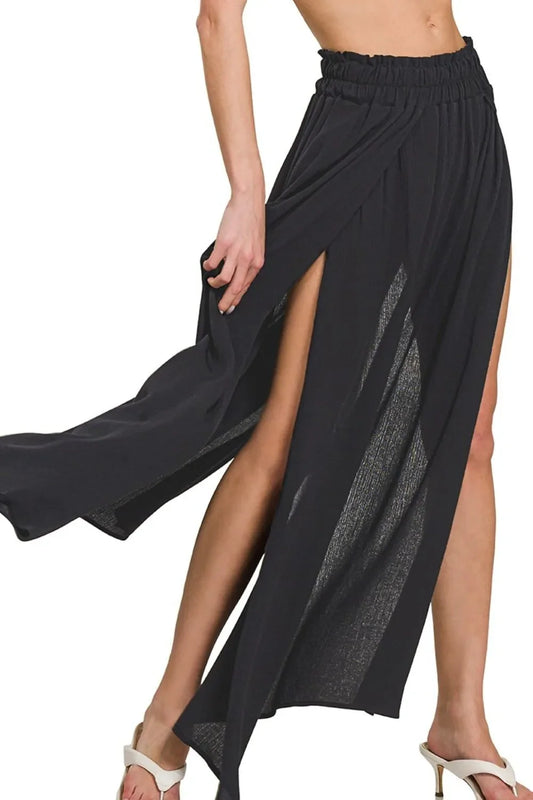 Zenana Woven Crinkle Gauze Long Skirts in Black