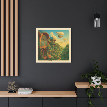 Solarpunk Utopia Cityscape - Futuristic Green Architecture & Airships Canvas Print Wall Art