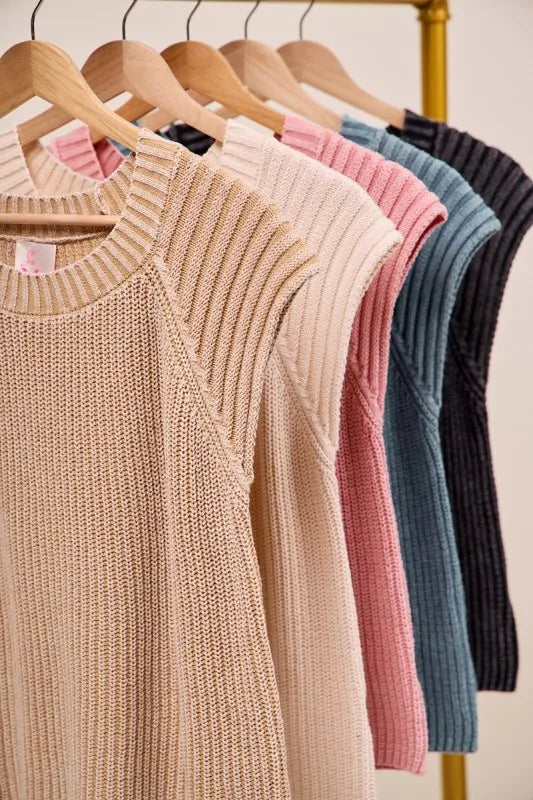 SO ME Mineral Washed Raglan Sleeveless Sweater Top