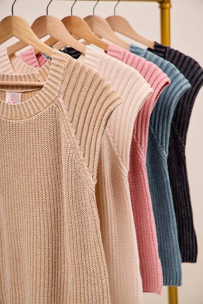 SO ME Mineral Washed Raglan Sleeveless Sweater Top