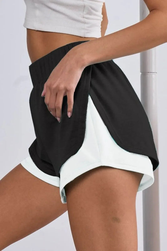 BiBi French Terry Knit Color Block with Side Slit Shorts