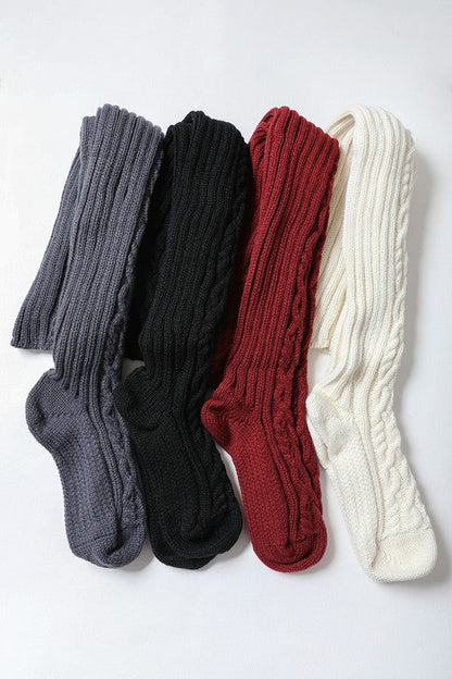 Leto Accessories Knee High Cable Knit Socks