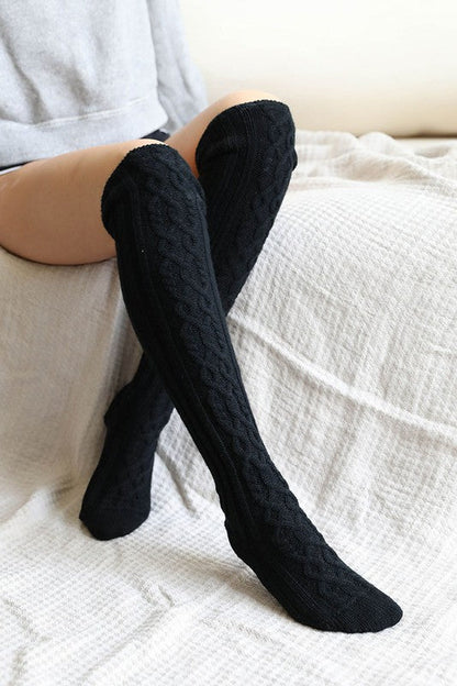 Leto Accessories Knee High Cable Knit Socks