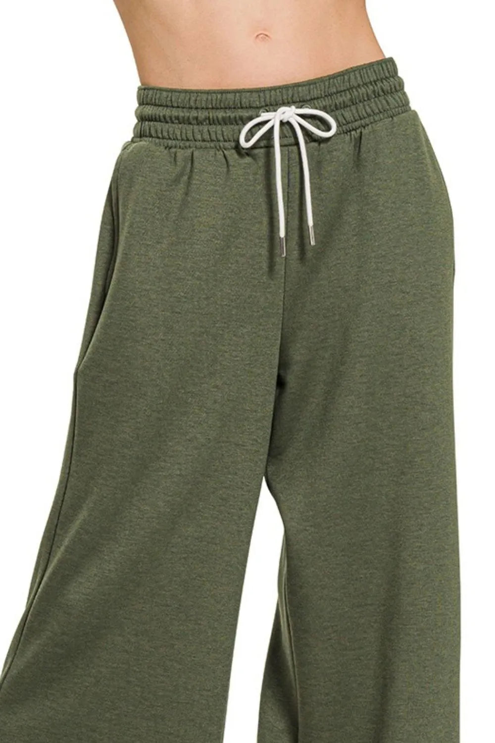 Zenana Scuba Drawstring Pants in Olive