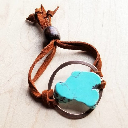Turquoise Bracelet w Stone Slab & Adjustable Ties