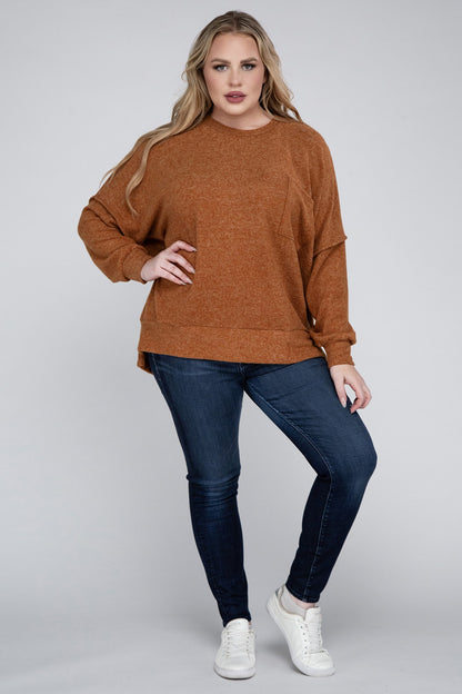 Plus Brushed Melange Drop Shoulder Oversized Sweater