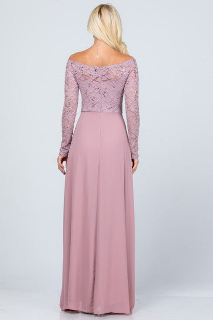 La Scala Long Sleeve Lace and Chiffon A-Line Gown