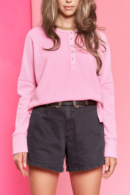 Jade by Jane | Button Down Side Slit Pullover Top